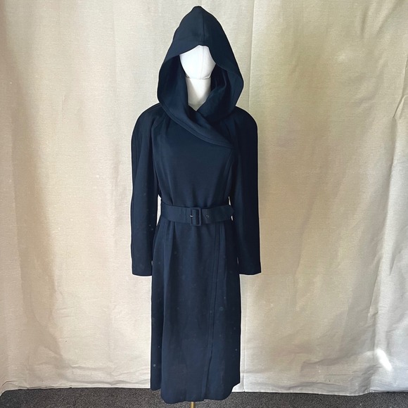 Vintage Gaston Jaunet Paris Black Wool Hooded Pullover Dress 38 US 8 France 80s - Picture 1 of 11